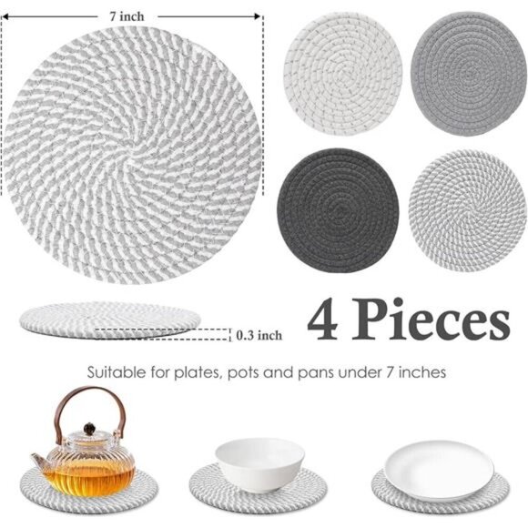 Trivets for Hot Dishes 7 Inch Cotton Pot Holders Heat Resistant Farmhouse Decor - Picture 6 of 8